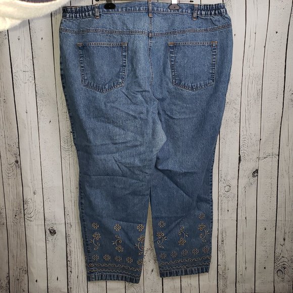 Embroidered Jeans side elastic Plus Size Waist 44" - Picture 6 of 8